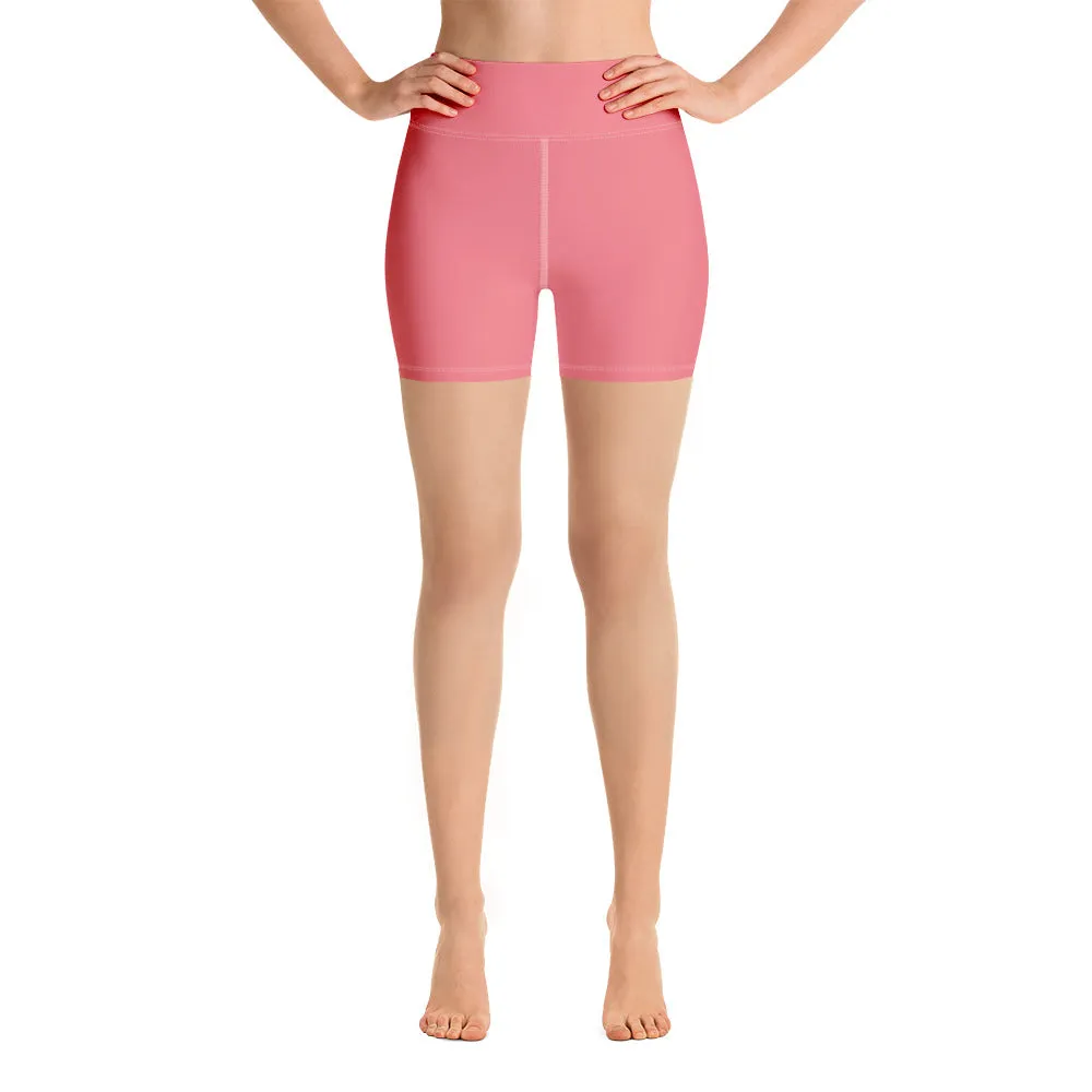 Peach Pink Yoga Shorts, Pastel Solid Color Women's Best Short Tights-Made in USA/EU/MX