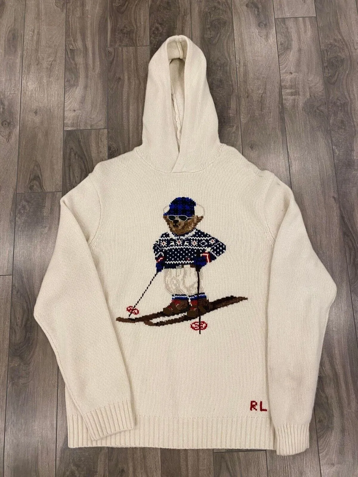 Polo Ralph Lauren Polo Bear Ski Knit Hoodie Mens XL White Sweater Pullover