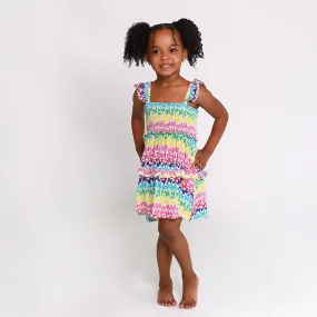 Posh Peanut Bamboo Smocked Flutter Sleeve Babydoll Sun Dress - Rainbow Butterfly