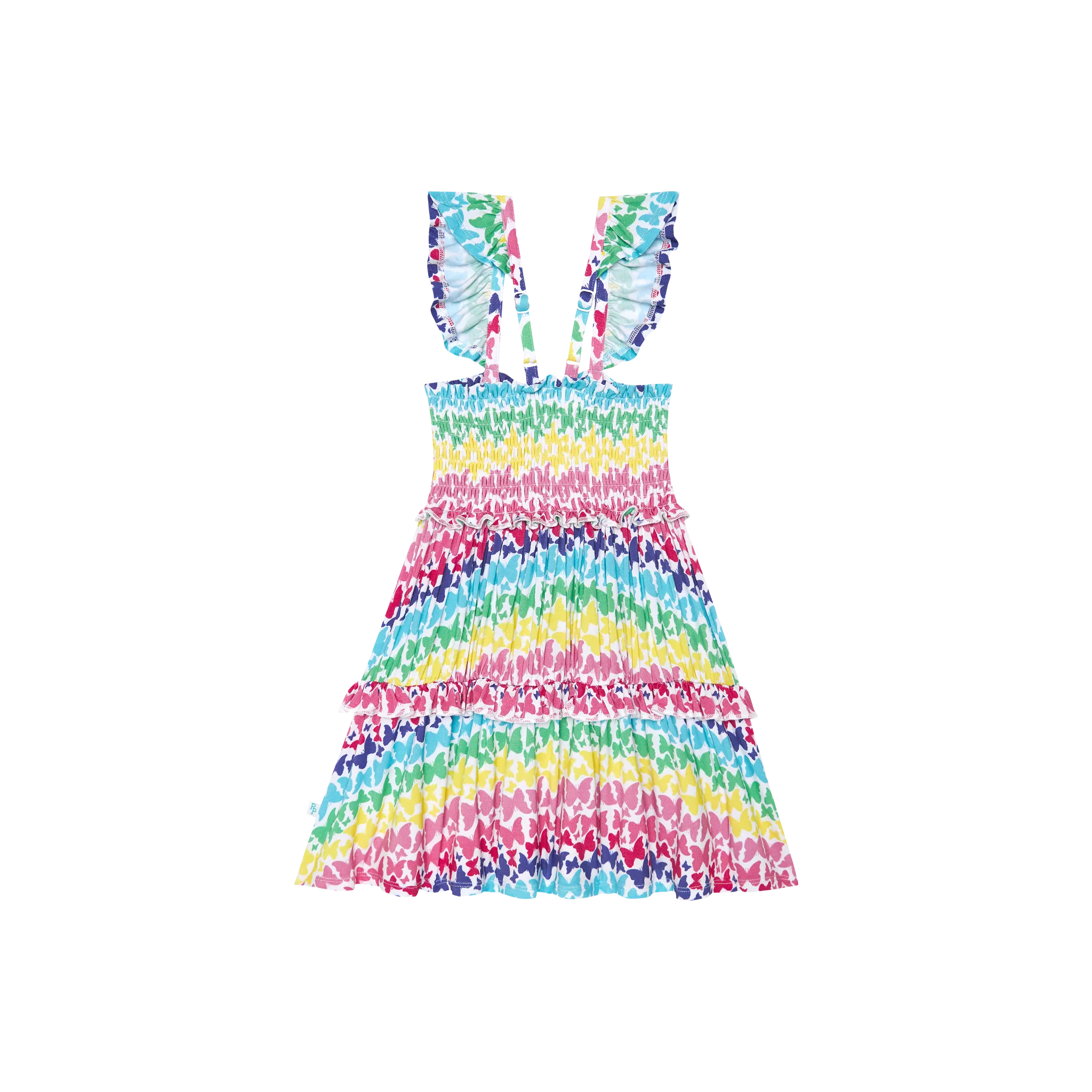 Posh Peanut Bamboo Smocked Flutter Sleeve Babydoll Sun Dress - Rainbow Butterfly
