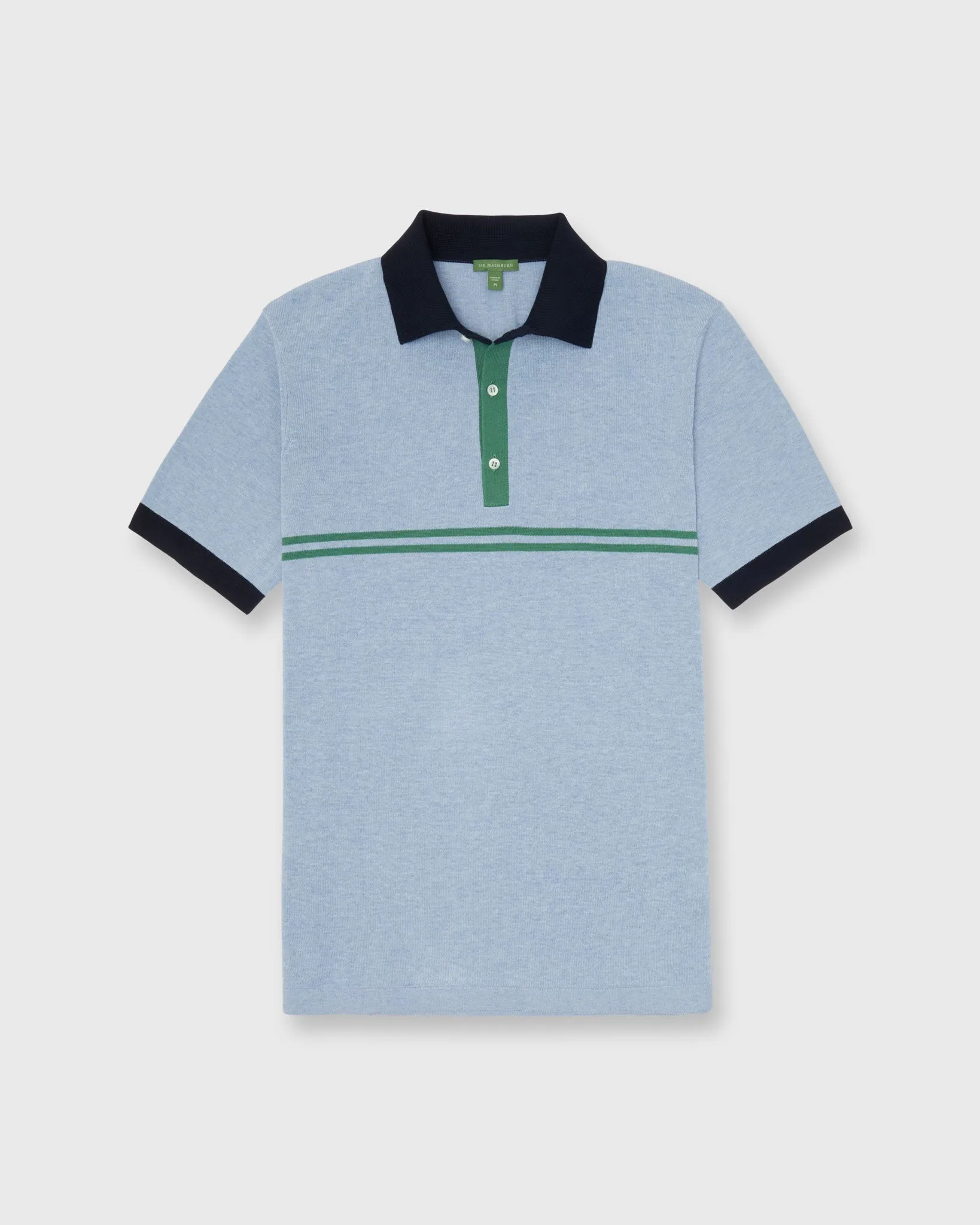 Rally Polo Sweater in Heather Sky/Navy/Ivy Cotton