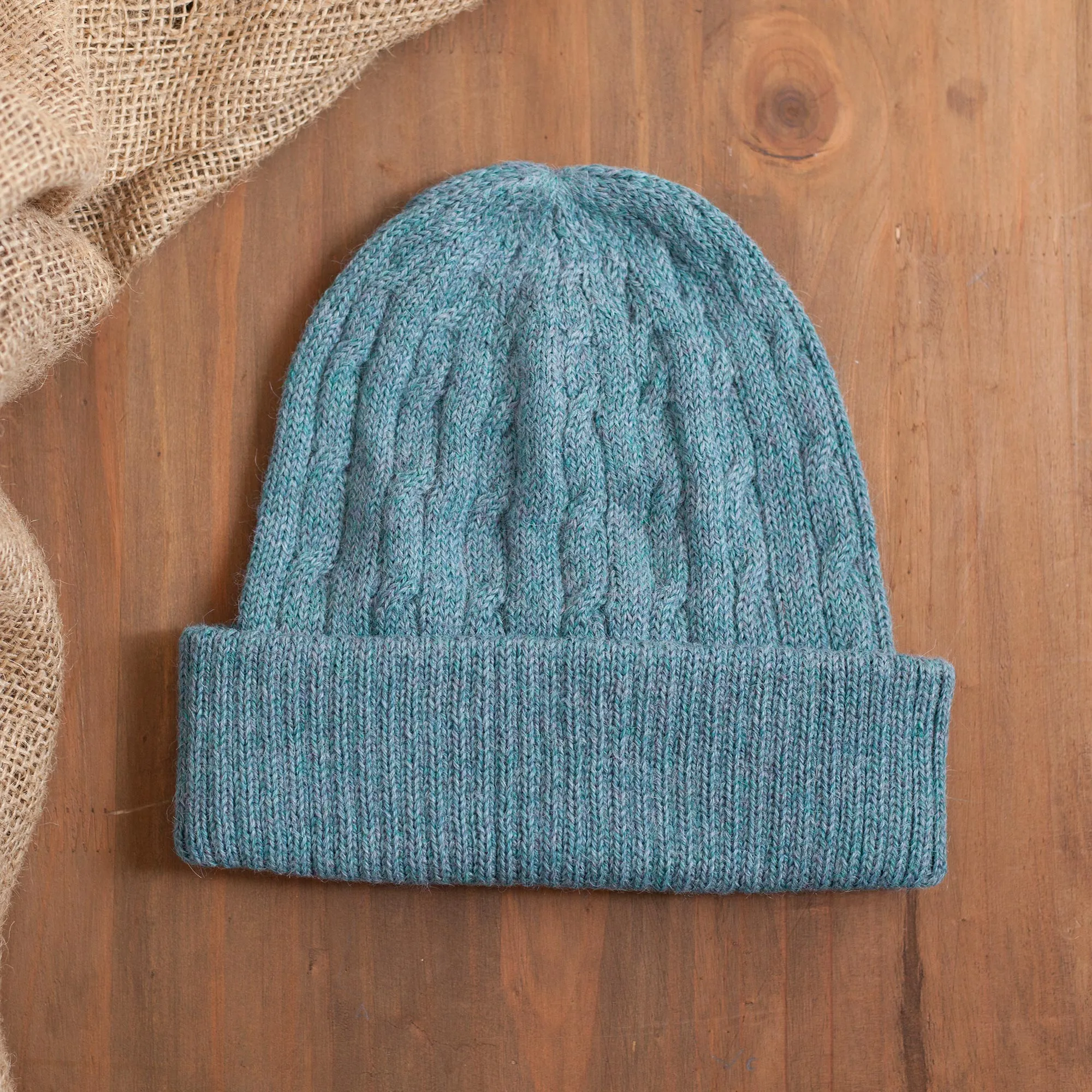 Robin's Egg Blue 100% Alpaca Soft Cable Knit Hat from Peru - Comfy in Blue | NOVICA