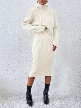 SHEIN Privé Turtleneck Drop Shoulder Sweater & Knit Skirt