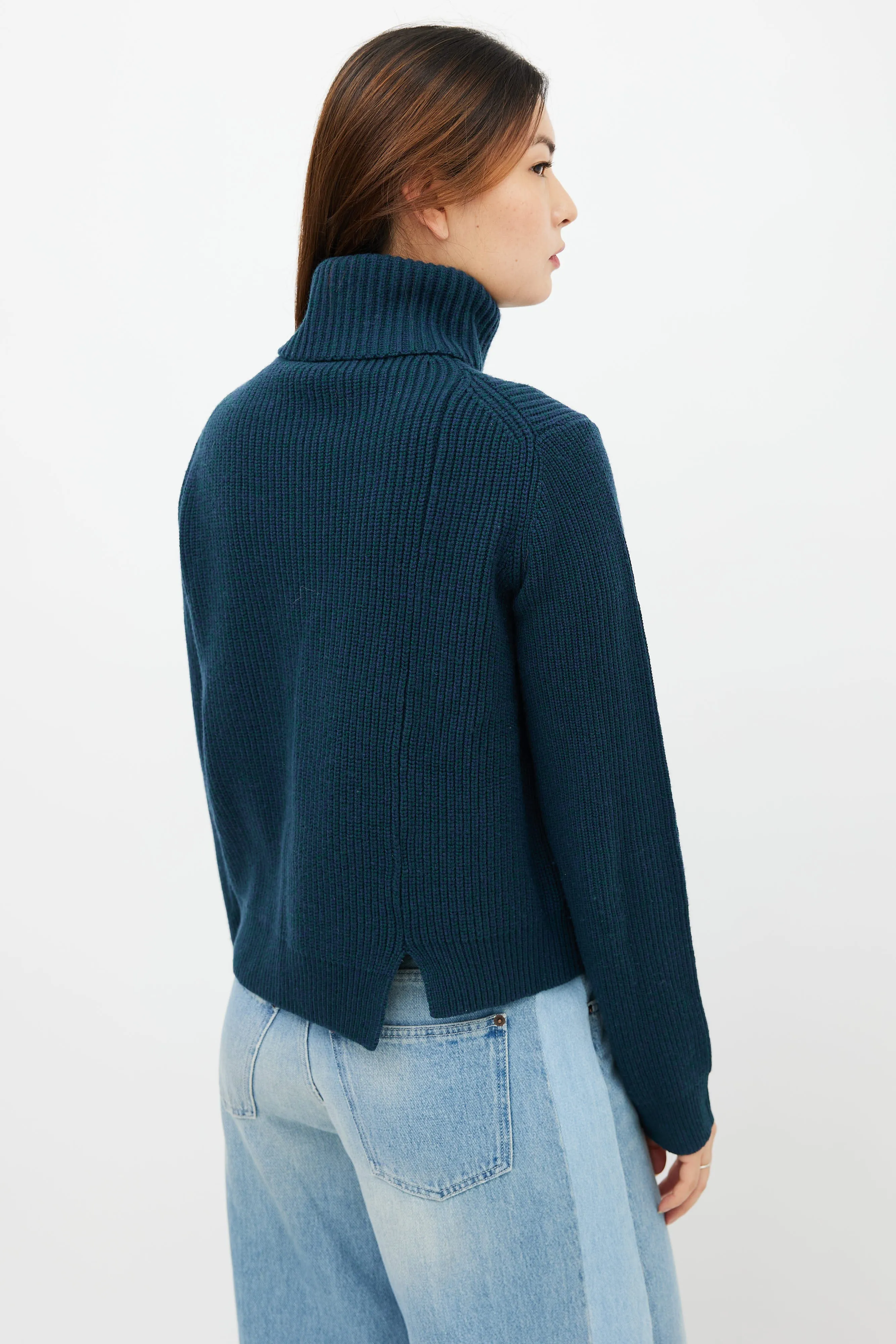 Teal Wool & Cashmere Turtleneck Sweater