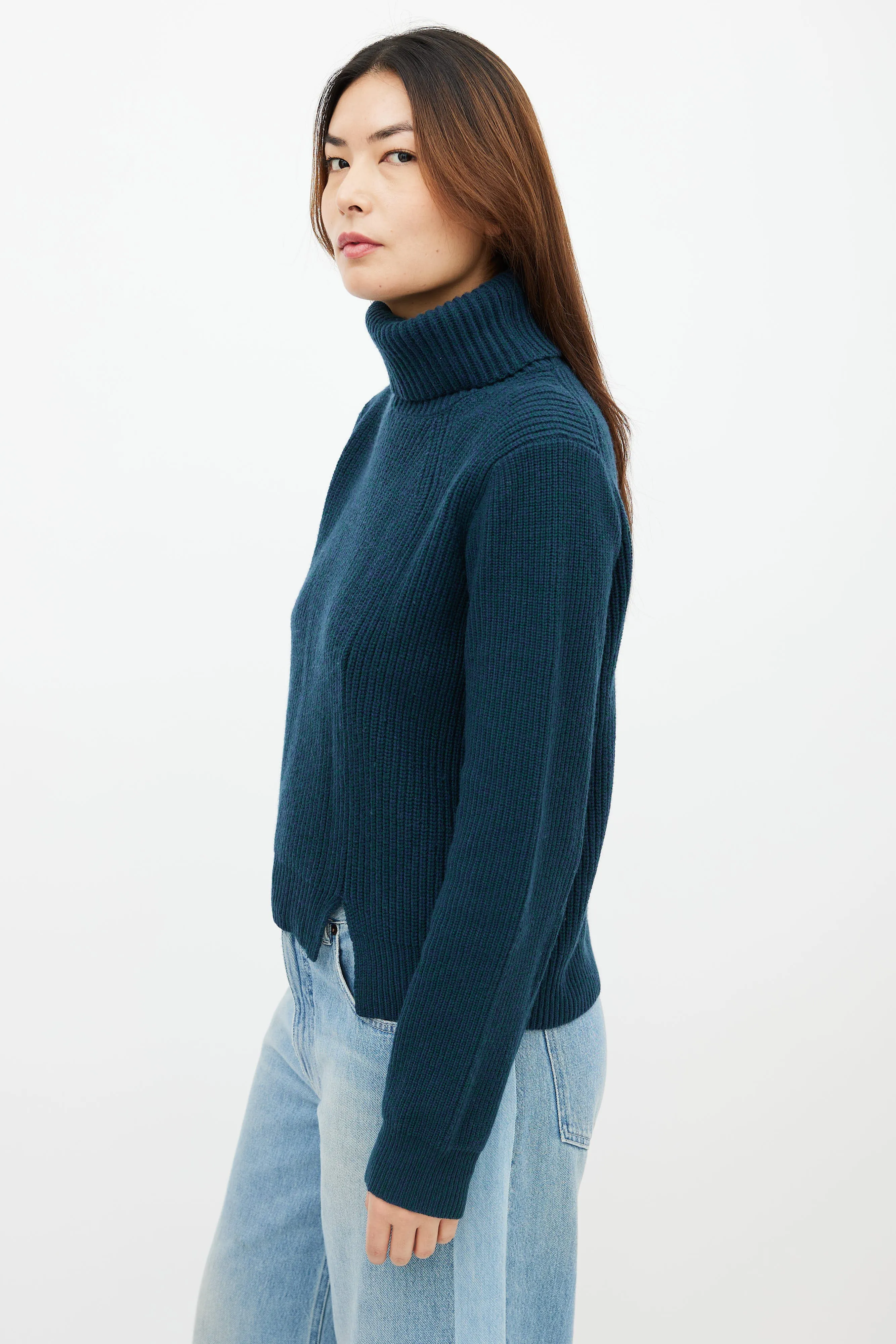 Teal Wool & Cashmere Turtleneck Sweater