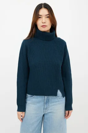 Teal Wool & Cashmere Turtleneck Sweater