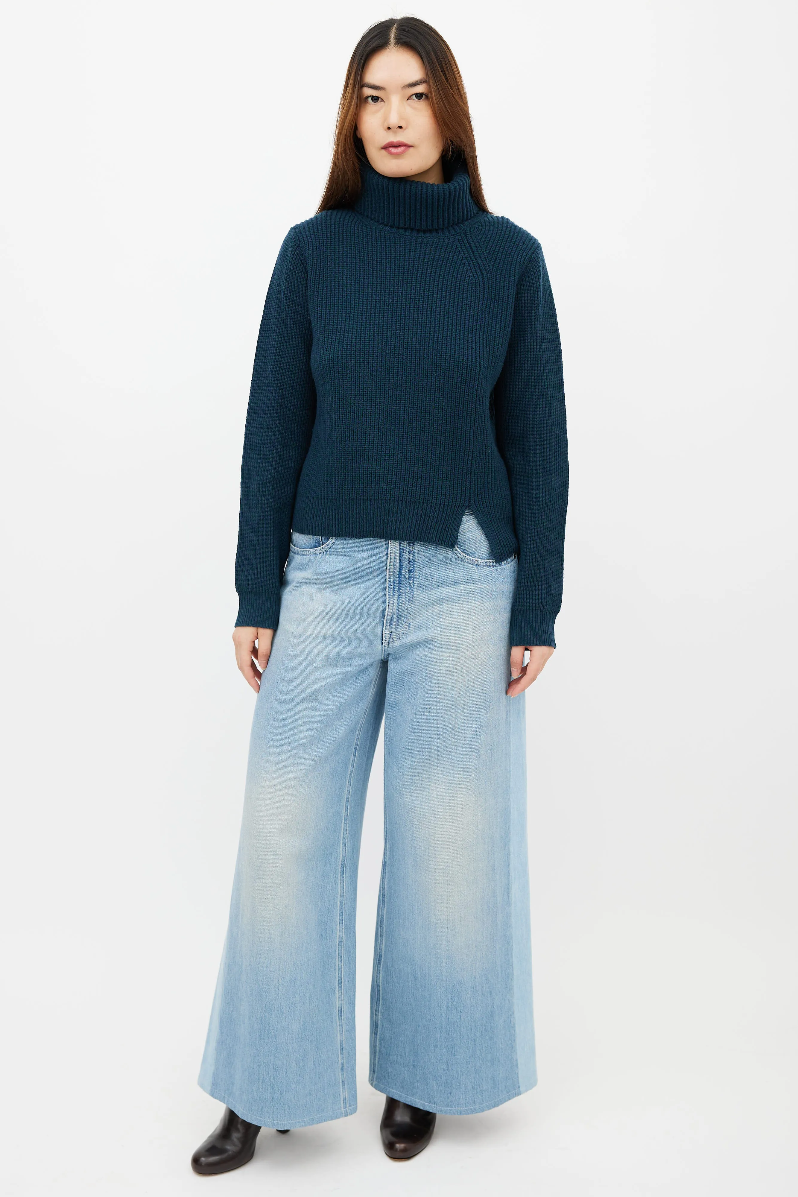 Teal Wool & Cashmere Turtleneck Sweater