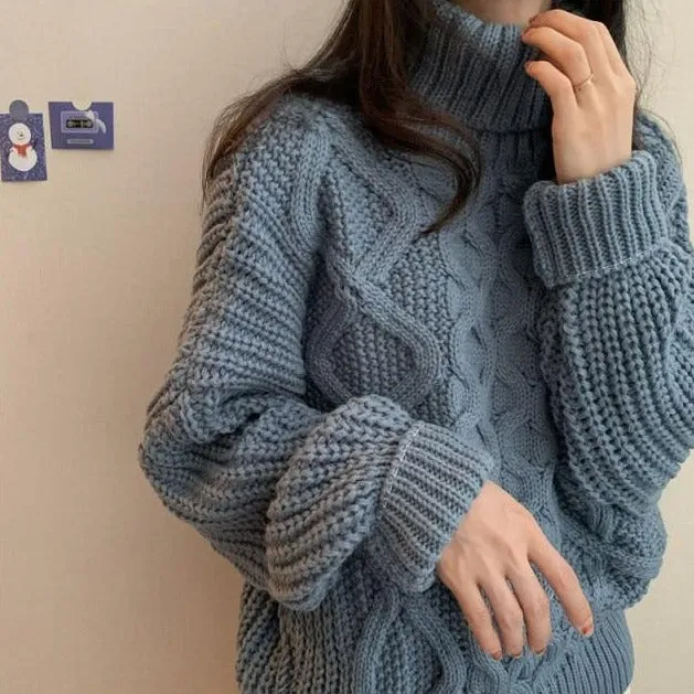 Thick Needle Twist Turtleneck Sweater