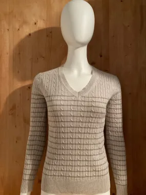 TOMMY HILFIGER Embroidered Logo Adult Women S SM Small Light Beige Long Sleeve V Neck Sweater 2013