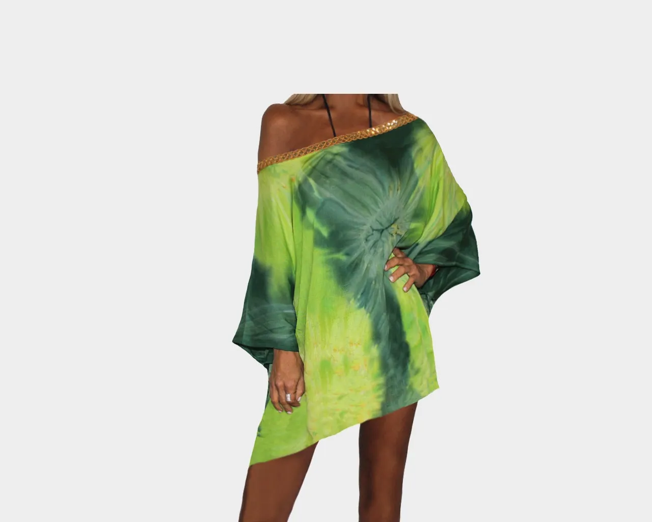 Tropic Green Sun One Shoulder Apres Beach Cover-up Dress- The Mykonos