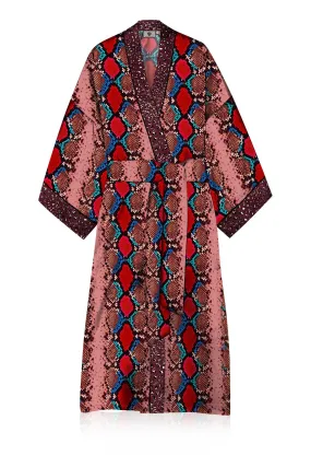 Vegan Silk Kimono Solid Blood Stone Robe in Midi Length