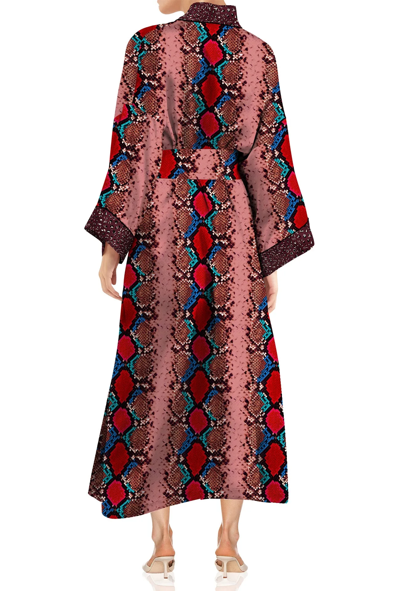 Vegan Silk Kimono Solid Blood Stone Robe in Midi Length