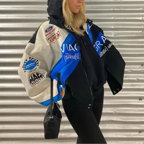 Women Fashion Spring Sports 2024 Wind Blue Print Loose Windbreaker Jacket Trench Vintage Coat