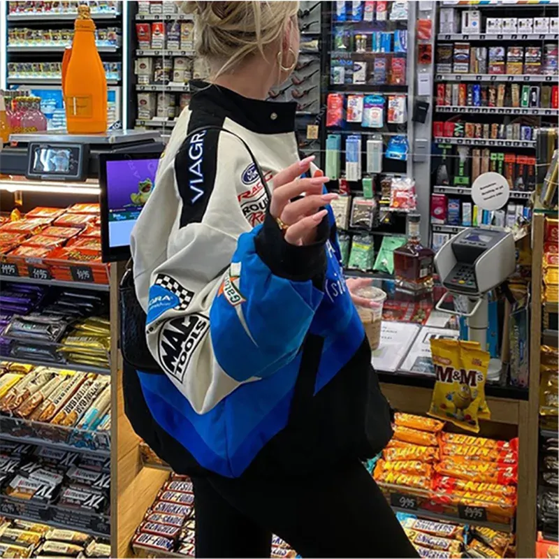 Women Fashion Spring Sports 2024 Wind Blue Print Loose Windbreaker Jacket Trench Vintage Coat