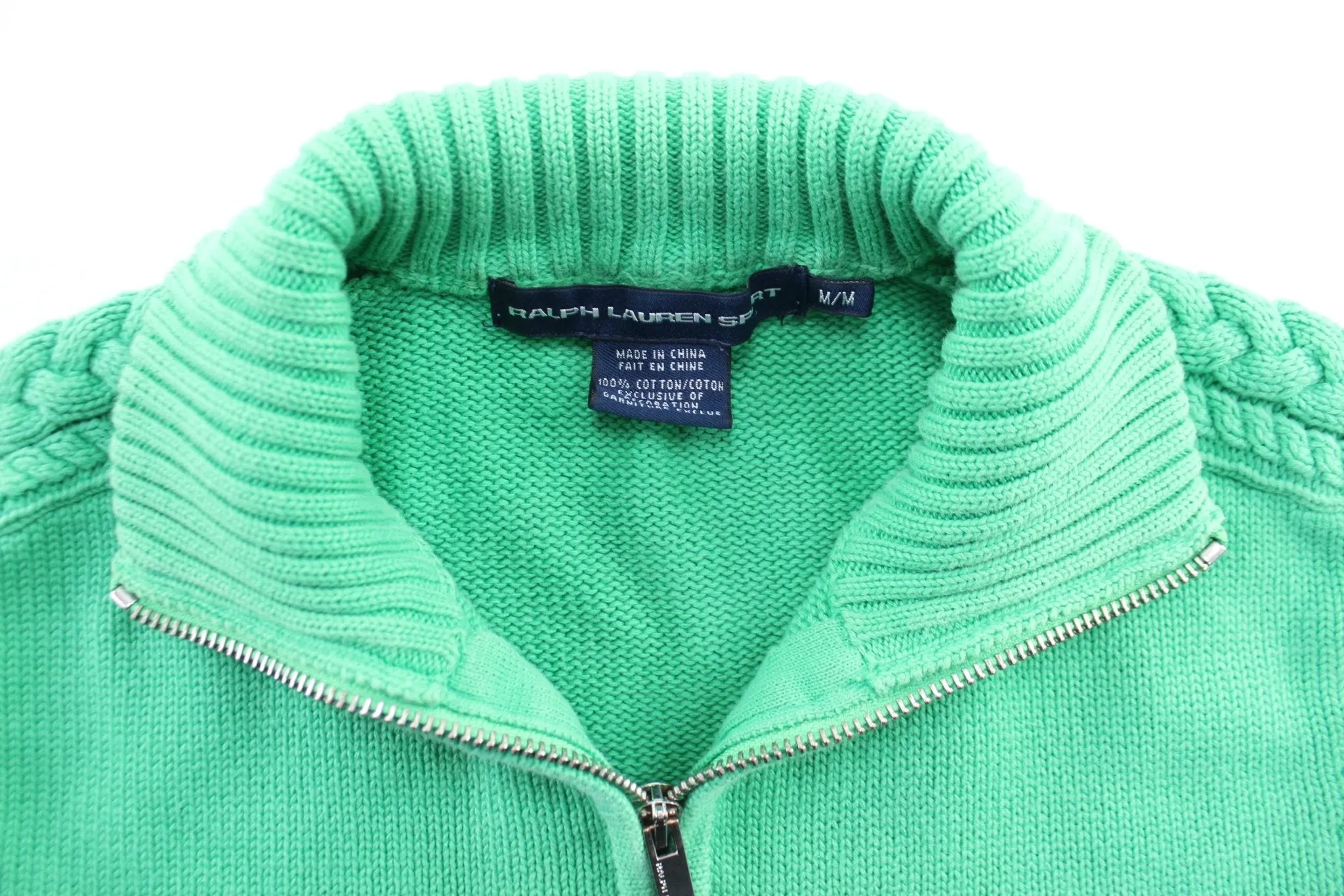 Women's Polo by Ralph Lauren Embroidered Logo Green Zip Up Sweater