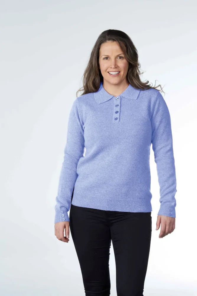 Wool Pullover with 4-Button Polo Collar