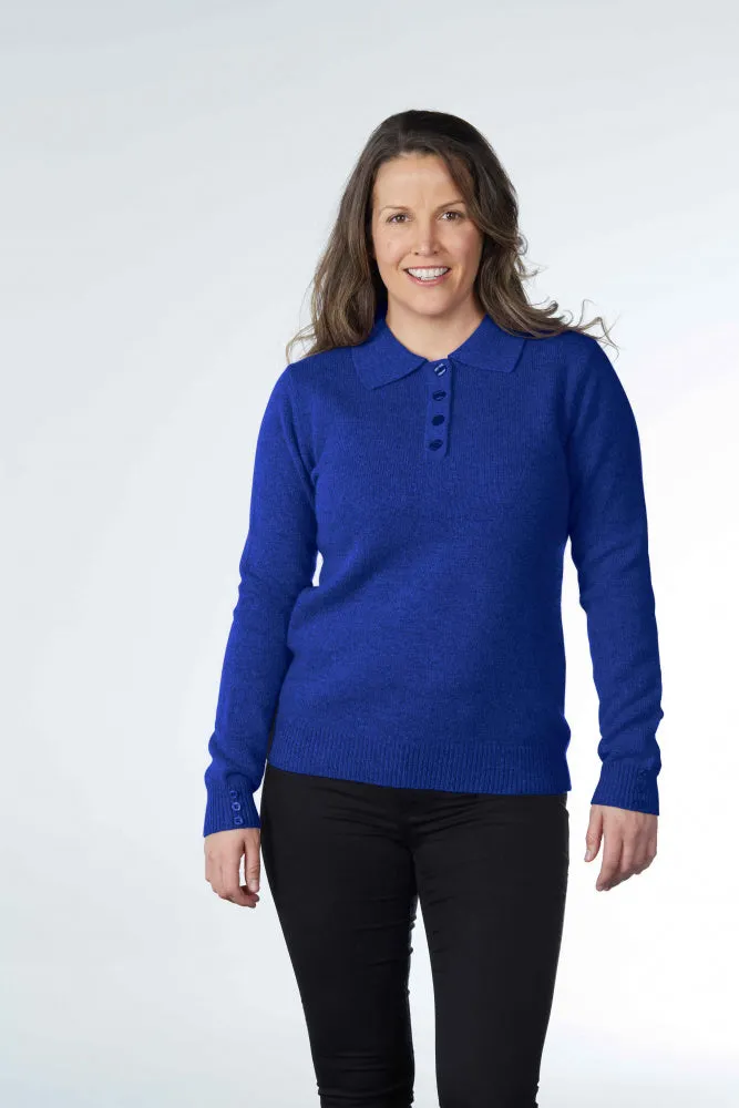 Wool Pullover with 4-Button Polo Collar