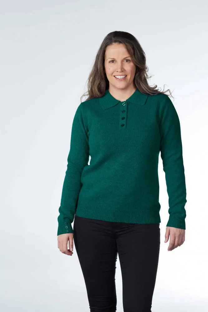 Wool Pullover with 4-Button Polo Collar