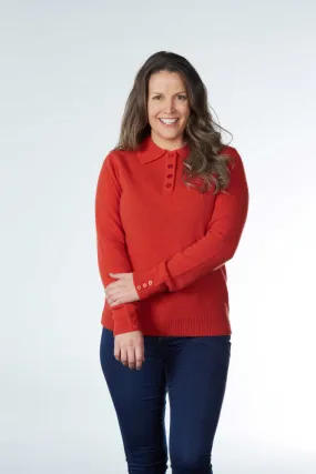 Wool Pullover with 4-Button Polo Collar