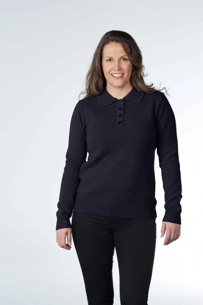 Wool Pullover with 4-Button Polo Collar