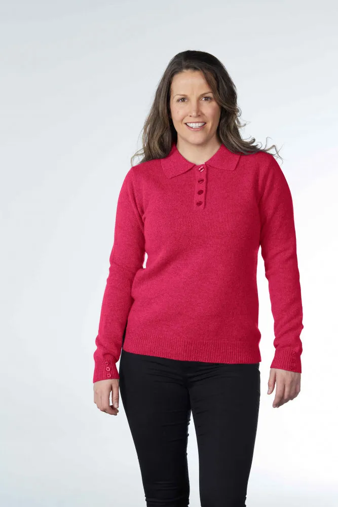 Wool Pullover with 4-Button Polo Collar
