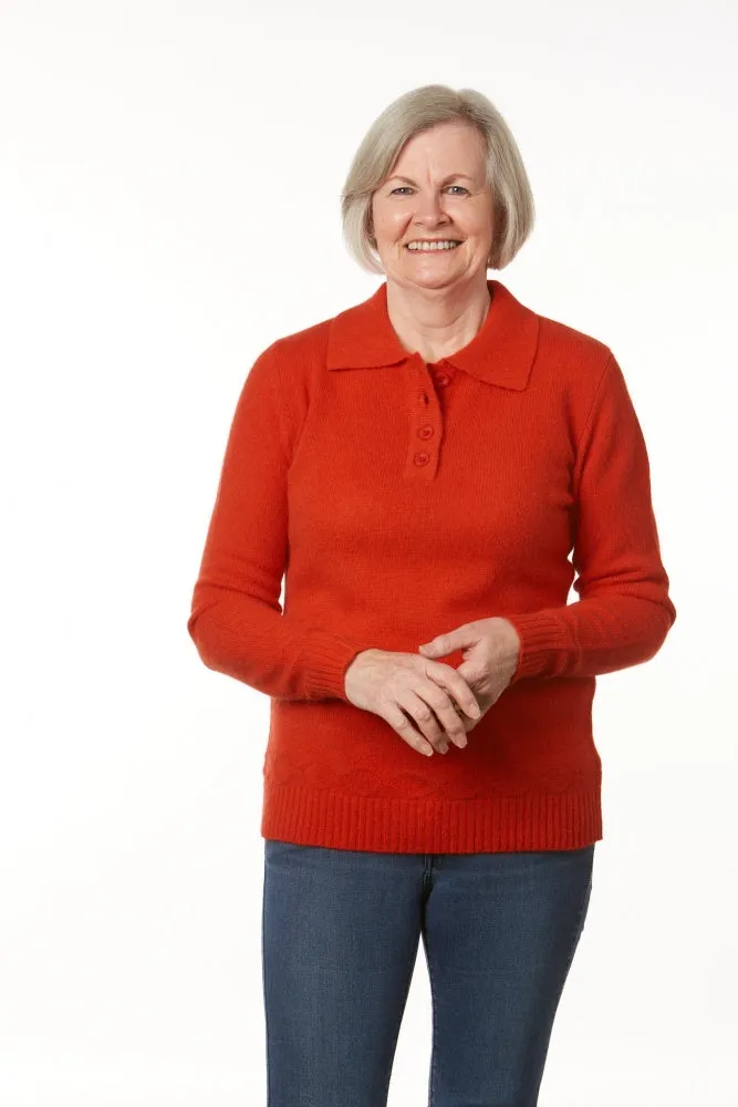 Wool Pullover with 4-Button Polo Collar
