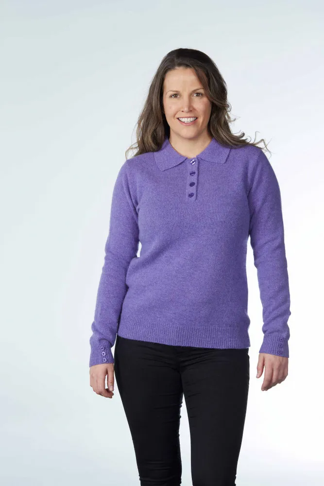 Wool Pullover with 4-Button Polo Collar