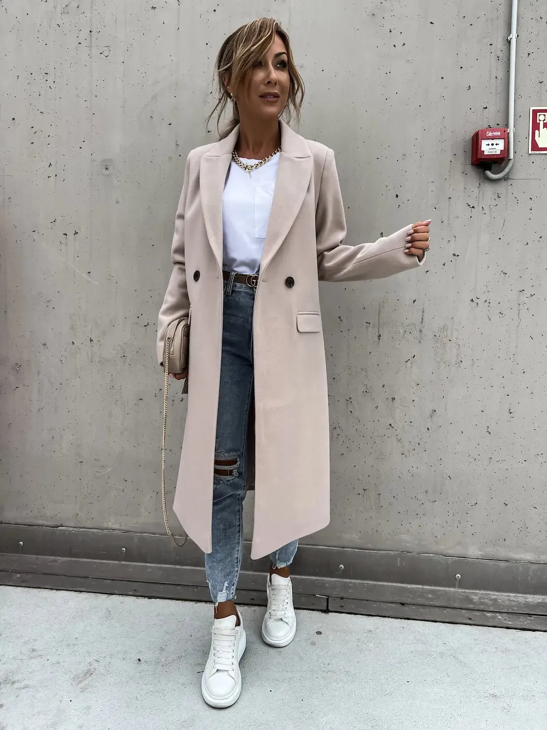 Zaire Long Suit Collar Windbreak Woolen Trench Coat