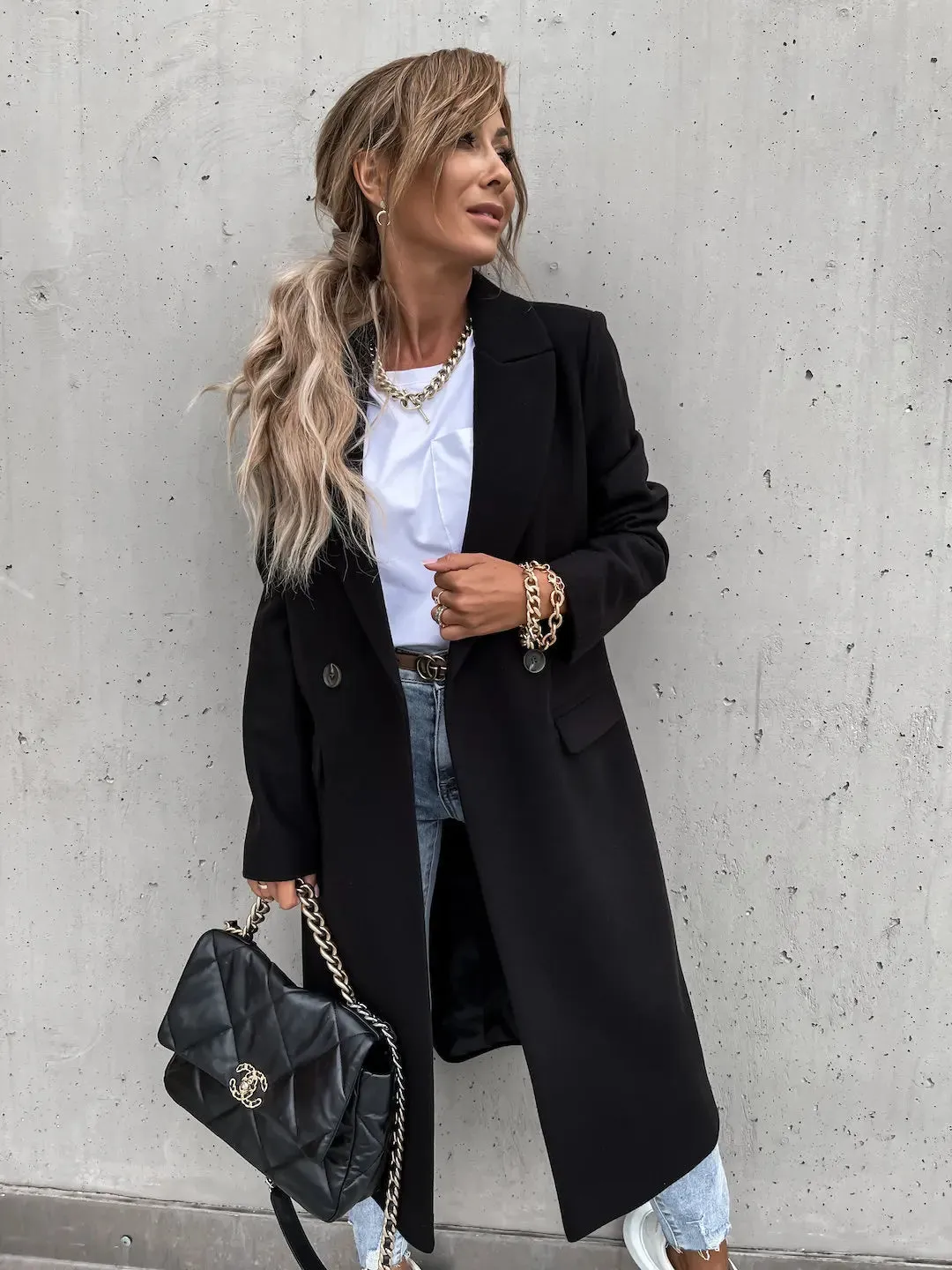 Zaire Long Suit Collar Windbreak Woolen Trench Coat